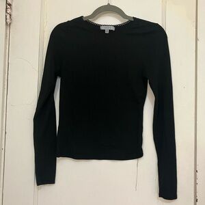 Black Bodycon Long Sleeve Shirt Scalloped Neckline Size XS